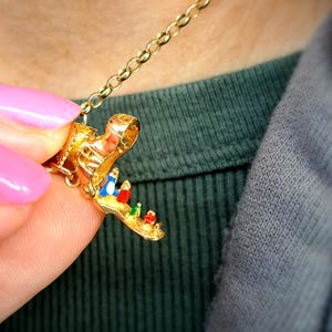 Vintage 9ct Gold & Enamel Family in a Boot Charm Pendant. Hallmarked 1975. Solid Gold. Statement Jewelry Jewellery.