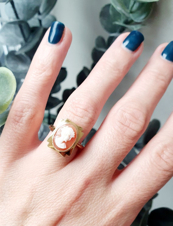 Vintage 9ct Gold Cameo Ring. Size N (EU 55) Free … - image 8