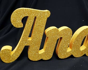 Gold glitter custom name 3D,gold Anaya letters name age block,3D numbers,Large free standing styrofoam letters, sweet 16 candelabra