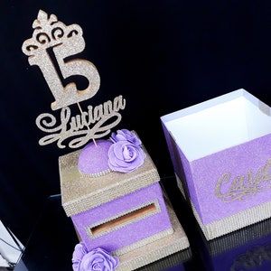 Una caja de cartas de dos niveles con rosa, una caja de cartas de dos pisos, caja para tarjetas de lavado de fotos, Cardbox para Sweet 16 Wedding Quinceanera Bar Bat Mitzvah