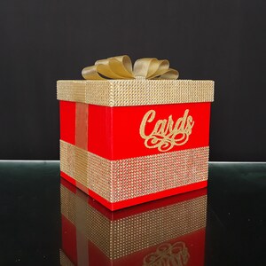 Caixa de cartão quadrada vermelha doce 16, caixa de cartão de casamento, mitzvah, marmelo, doce 16, quinceanera e mitzvah, strass de caixa de papelão