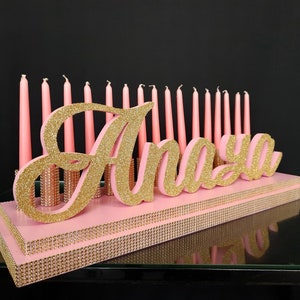Pink Sweet 16 Candelabra , Quinceanera & Mitzvah Candle Lighting Centerpiece, 3D name styrofoam, foam letters,Baby Shower decoration