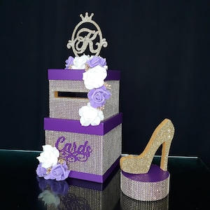 Cardbox Sweet 16, birthday card box,purple cards,cards wedding purple roses cardbox,purple rose wedding box,Quinceanera BarBatMitzvah