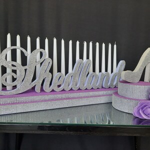 SET Sweet 16 Candelabro de espuma y zapato central en el stand, Sweet 16, Sweet 15, Candelabro, Quinceañera y Mitzvah, centro de mesa de iluminación de velas