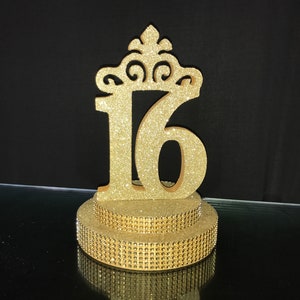Centerpiece number 16 on stand,Central decor, Central element on the table, decoration for the festive table,Sweet 16, Mitzvah, Quinceanera