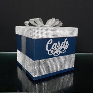 Caixa de cartão quadrada azul marinho doce 16, caixa de cartão de casamento, mitzvah, marmelo, doce 16, quinceanera e mitzvah, strass de caixa de papelão