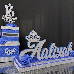 SET Sweet 16 Candelabra espuma y Cardbox, Candelabro azul real Quinceanera, azul real Bar & Bat Mitzvah, pieza central de iluminación de velas