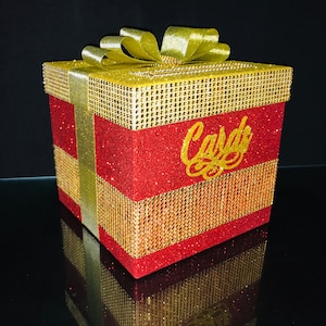 Caixa de cartão quadrada com glitter vermelho, caixa de cartão doce 16, caixa de cartão de casamento, caixa de cartão mitzvah, marmelo, doce 16, quinceanera e mitzvah, strass de caixa de cartão