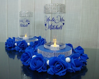 Mr&Mrs centerpieces fortable, Mr and Mrs luminary centerpieces tables, Luminary decor,MrMrs wedding , Central decor lavender roses