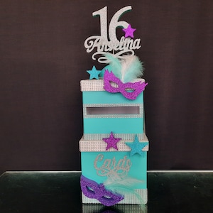 Maskerade kaartendoos met masker, kaartendoos voor kaarten Maskerade, Kaartdoos voor Sweet 16, Quinceanera Bar Bat Mitswa Maskerade