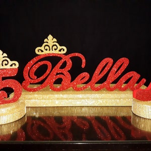 SET Sweet 16 Candelabro de espuma rojo y dorado Zapato de pieza central en el stand, color rojo y dorado de quinceañera, centro de mesa de iluminación de velas Mitzvah