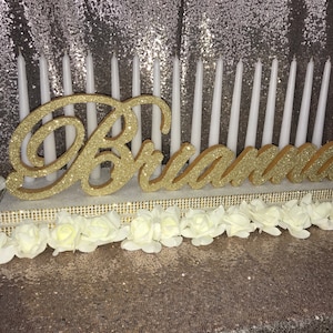 Candelabra foam Sweet 16 WHITE rose,White rose Candelabra,Floral Quinceanera & Mitzvah Lighting Centerpiece White rose ,Custom 3D name foam