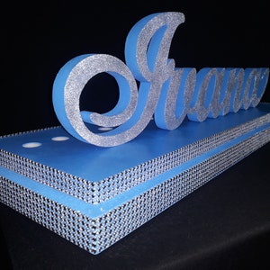 Aschenputtel blau Sweet 16 Kandelaber, Quinceanera & Mitzvah Kerzenbeleuchtung, 3D-Namensstyropor, Schaumstoffbuchstaben, Babypartydekoration