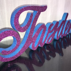 Nombre personalizado de color azul 3D púrpura brillo, letras de espuma, nombre 3D Bar&Bat Mitzvah , nombre de espuma de poliestireno de pie libre, dulce 16 candelabro, Quinceanera