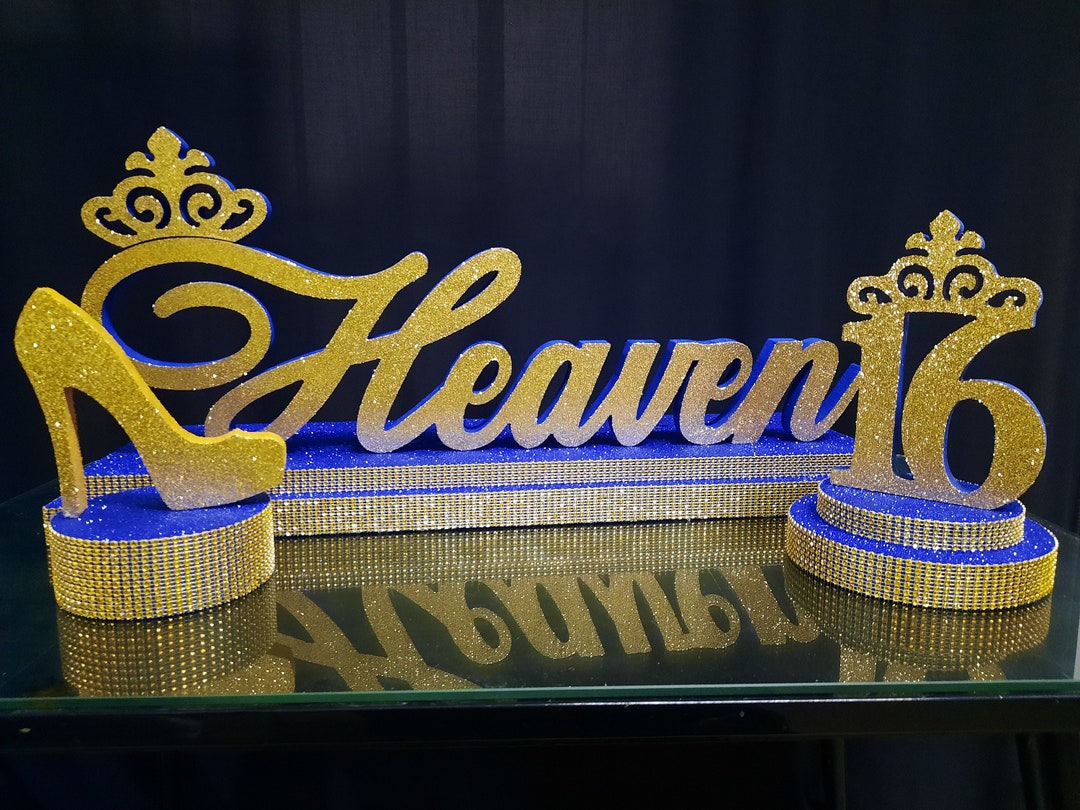 Sweet 16 Candelabra Foam Centerpiece Shoe on Stand, Sweet16 Royal Blue