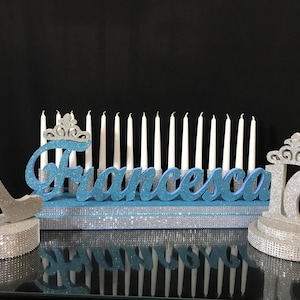SET Sweet 16 Candelabro espuma Zapato central en el soporte, azul claro Sweet16, Sweet 15 Candelabro, Quince & BarMitzvah, centro de mesa de iluminación de velas