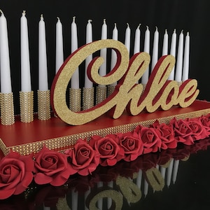 Candelabros Sweet 16 Borgonha rosa, Floral Quinceanera e Mitzvah Candle Lighting Centerpiece, Nome 3D personalizado de isopor, letras de espuma, Sweet 15