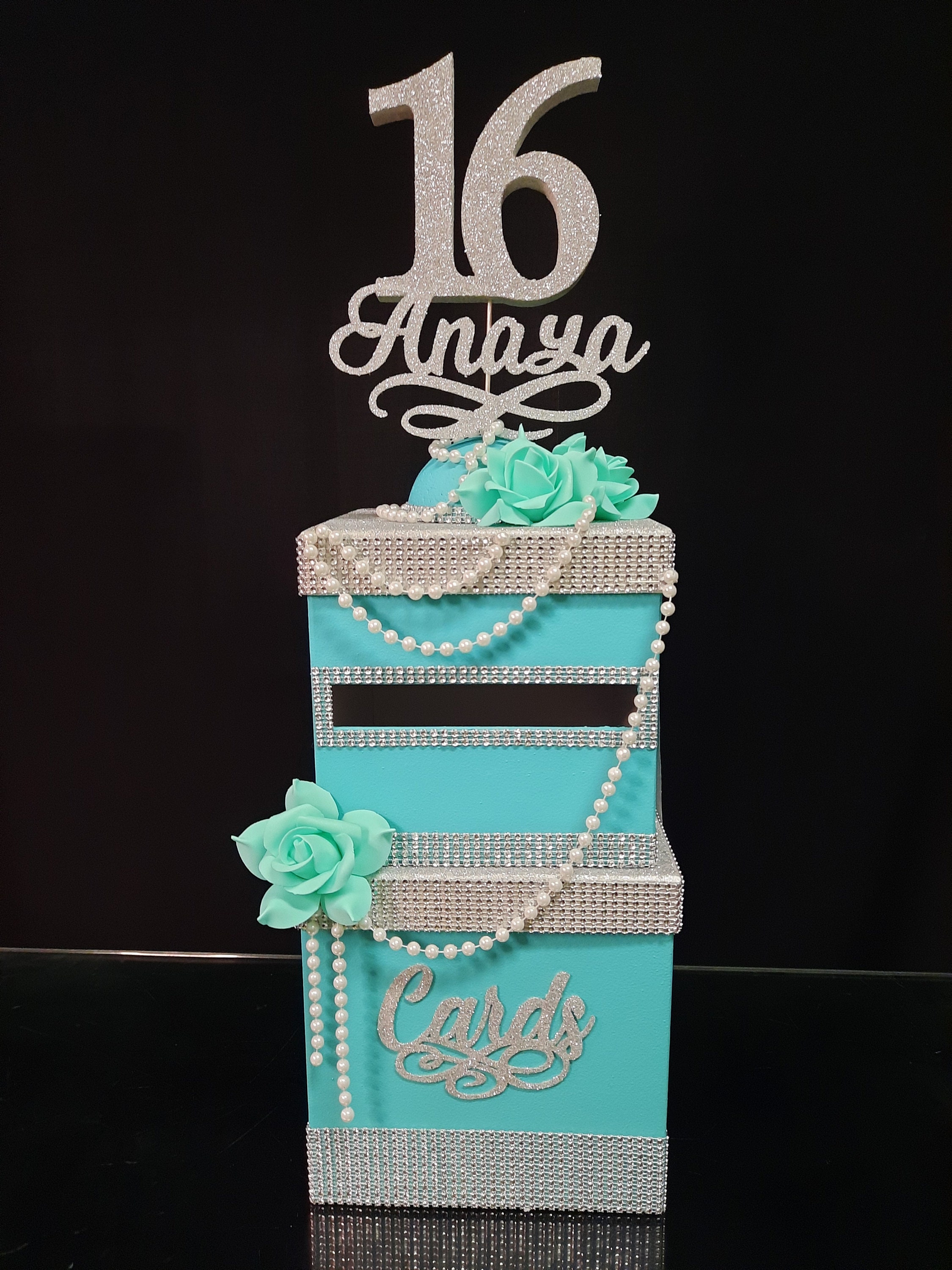 Tiffany Blue Color Card Box With Rose Tiffany Theme Cardbox Etsy