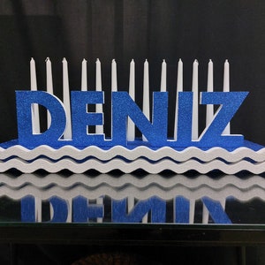 Candelabra for boy on Bar  Bat Mitzvah Swimming swimmer pool water , styrofoam name , Mitzvah candle,  candle lighting Centerpiece