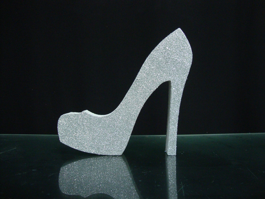 High Heel Shoe Centerpiece, Styrofoam Shoe, Silver High Heel