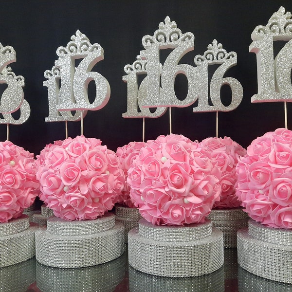 Centerpiece pink ball of roses on stand Sweet 16, Central element on the table, decor for festive table, Wedding,Mitzvah, Quinceanera