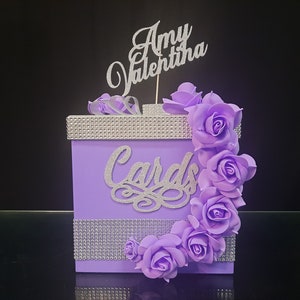 Lavender Card Box Sweet 16, Card Box Boda lavanda, Mitzvah, Quince, Sweet 16, Quinceanera & Mitzvah, cardbox rhinestones