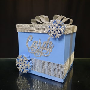 Llight blue card box with snowflakes, cardbox winter, box for cards snowflakes, winter Sweet 16,Quinceanera winter cards