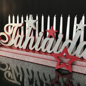 Sweet 16 Candelabra burgundy silver stars,Candelabra styrofoam name 3D burgundy ,Quinceanera & Mitzvah Candle Centerpiece,3D name styrofoam