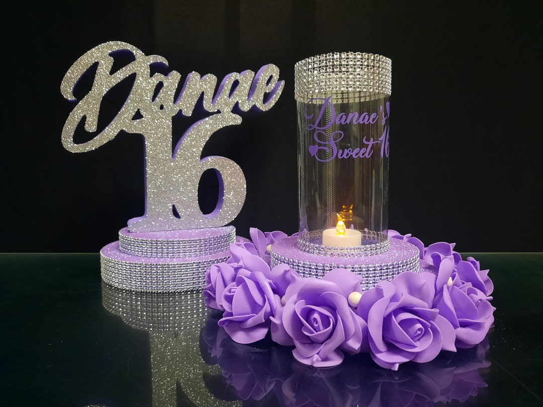 Luminary Decor and Sweet 16 Name, Set of Two Central Elements, Central