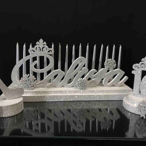 SET Sweet 16 Candelabra espuma Winter wonderland ,Centerpiece Shoe stand,Sweet16snowflakes,Candelabra Quinceañera,Candle Lighting Center piece