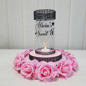 Quinceañera centerpieces tables,Black Sweet 16 centerpieces fortable,Luminary birthday decor,Quince wedding Luminary, Central decor roses