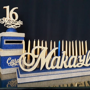 SET Sweet 16 Candelabro espuma y Cardbox, Candelabro azul marino Quinceañera, azul real Bar & Bat Mitzvah, centro de mesa de iluminación de velas