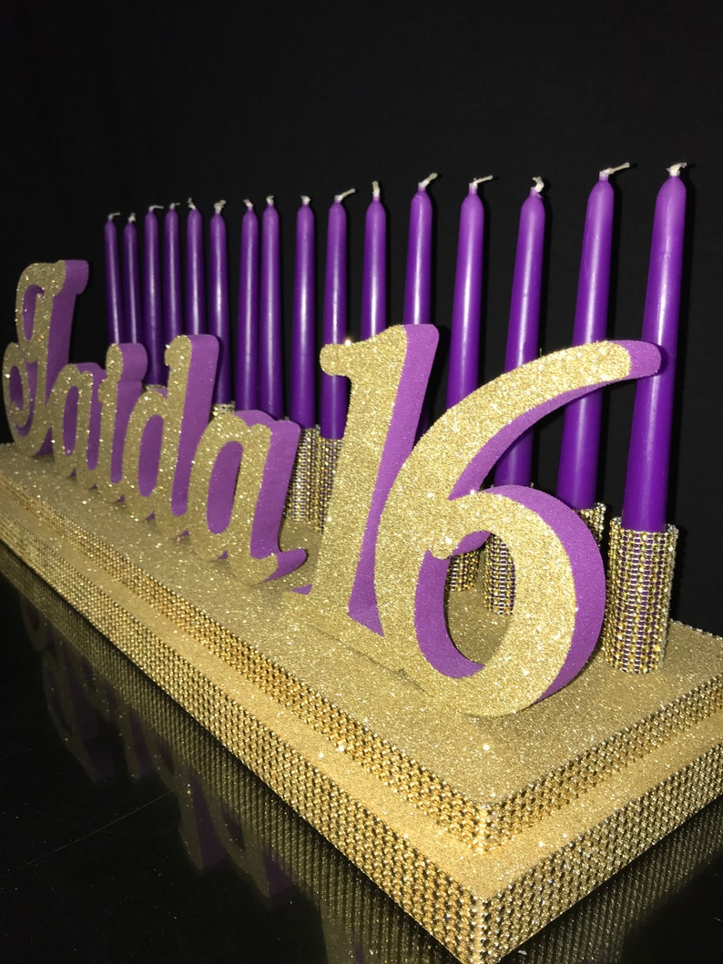 Gold Color Sweet 16 Candelabra Foam Gold Glittr and Purple Etsy