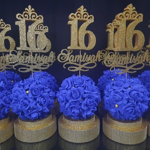 Royal blue roses сenterpiece, Centerpiece ball  roses on stand Sweet 16 Royal blue, Central decor, Central decor topiary Quinceanera,sweet15
