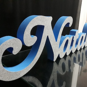Nombre grande en 3D azul claro, nombre personalizado de poliestireno de 30 cm, bloque de letras con nombre y edad, números en 3D, letra grande de poliestireno independiente, candelabro para dulces 16