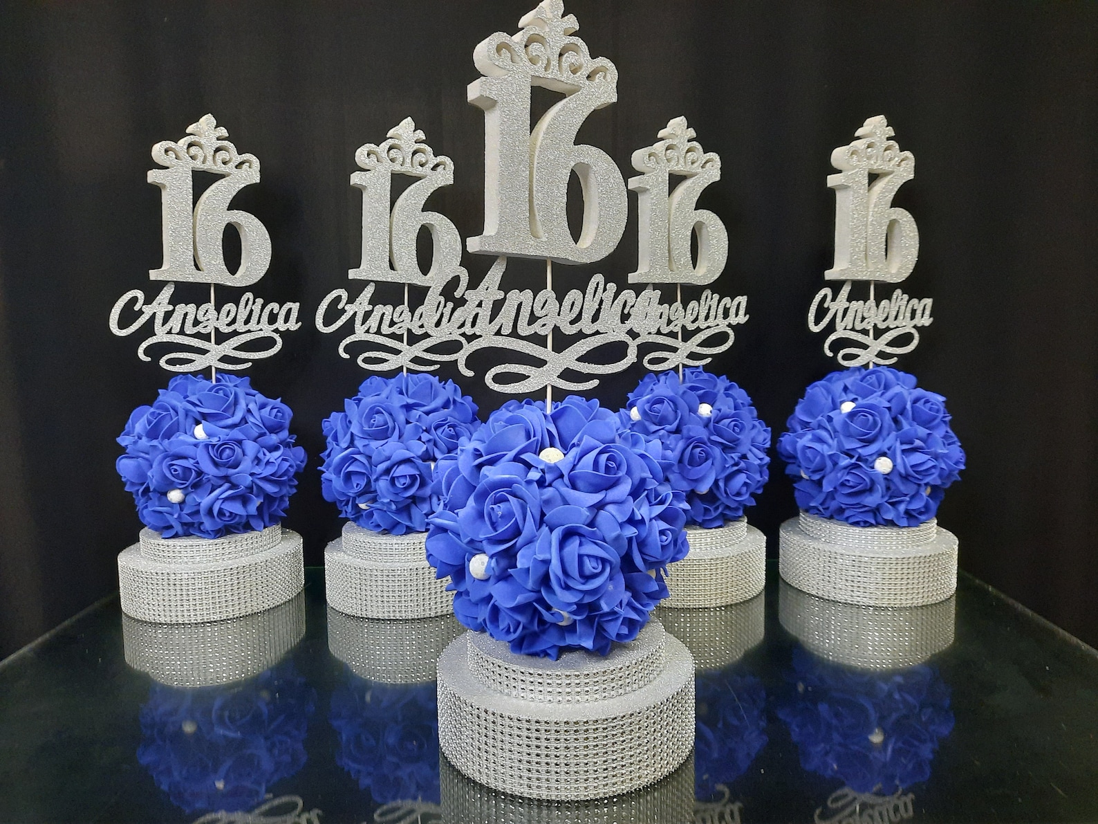 Royal Blue Roses Centerpiece Ball Roses on Stand Sweet 16 Etsy