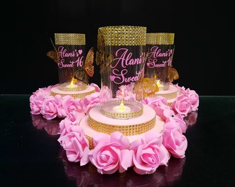 Sweet 16 centerpieces for table, Quinceañera centerpieces tables,Sweet 16 butterflies central decor for table, Luminary birthday decor roses