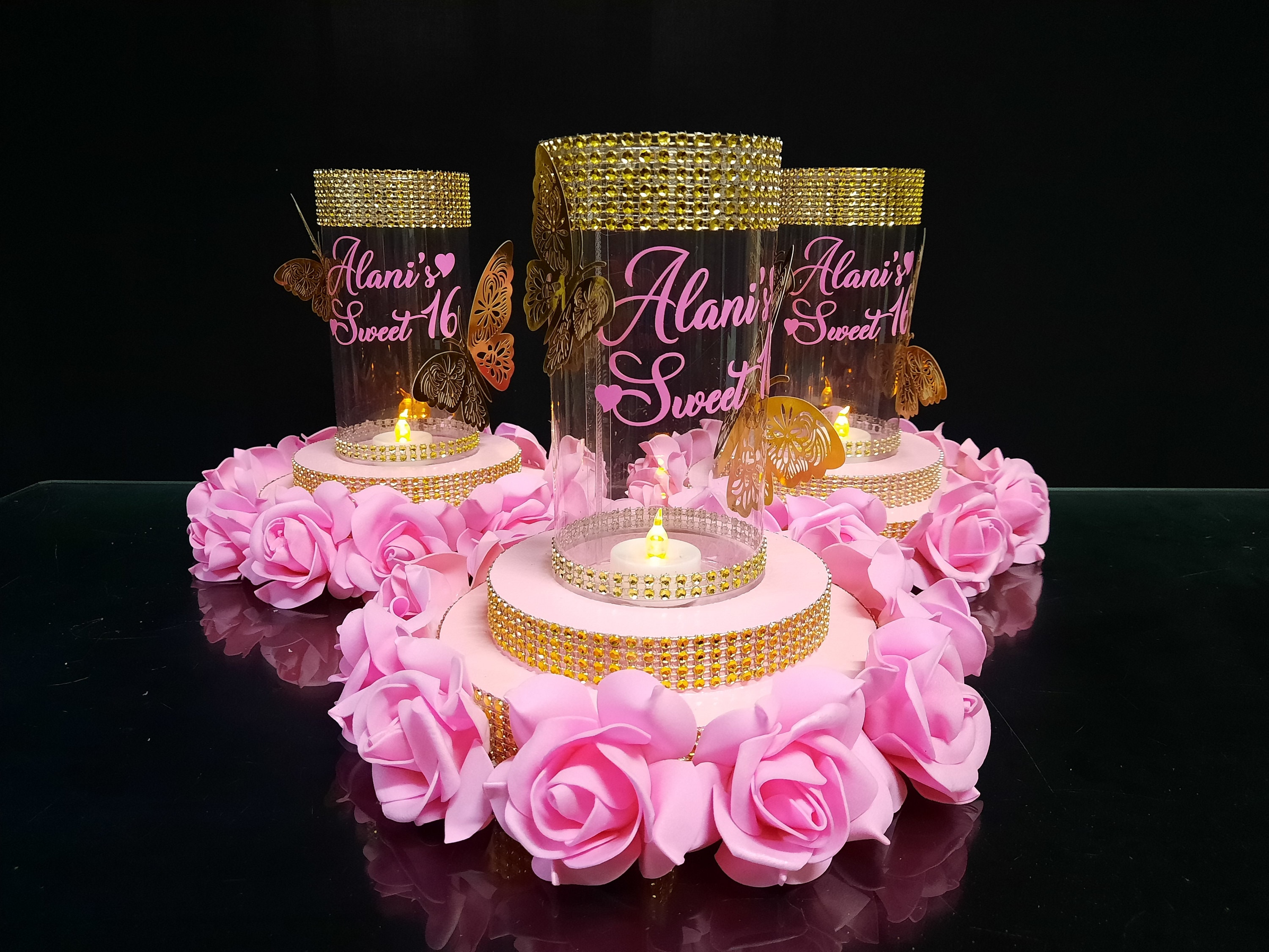 Table decoration for Quinceañeras or weddings  Quinceanera centerpieces, Quinceanera  decorations, Quince decorations