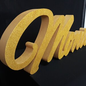 Letrero 3D grande plateado de poliestireno expandido de 30 cm con el nombre personalizado de Mónica, letras, nombre y edad, números 3D, letra grande de espuma independiente, candelabro para dulces 16