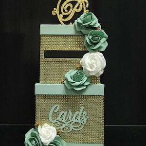 Caja de cartón para dulces 16 verde salvia, tarjetas de cumpleaños, caja de cartón con rosas verde salvia, verde salvia, caja para bodas, Mitzvah Quinceañera y Mitzvah