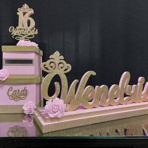 Pintura rosa Sweet16 Candelabro de espuma y caja de cartón, Candelabro Quinceañera y tarjetas, Centro de mesa con iluminación de velas Bar & Bat Mitzvah