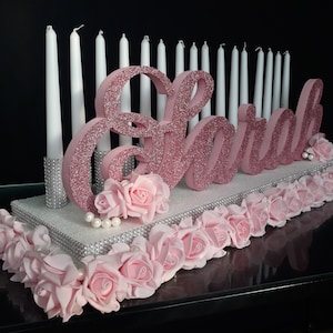 Candelabros Sweet 16 rose, Floral Quinceanera & Mitzvah Candle Lighting Centerpiece, nome 3D personalizado isopor, letras de espuma, sweet 15