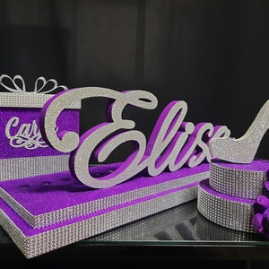 Conjunto púrpura de 3 artículos dulce 16, espuma de candelabro dulce 16 y caja de cartón, espuma de poliestireno de quinceañera Candelabro, ceremonia a la luz de las velas Bar Bat Mitzvah