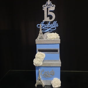 Boîte à cartes Paris avec roses, boîte à cartes pour cartes rose, Boîte à cartes pour Sweet 16 Paris, Quinceanera Bar Bat Mitzvah France