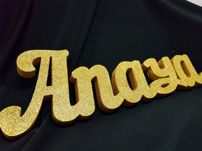 Gold glitter custom name 3Dgold Anaya letters name age | Etsy