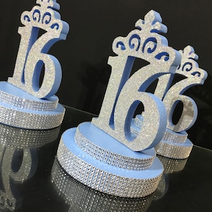 Sweet16 centerpieces for table,light blue quinceanera,light blue sweet16 table centerpieces,Central decor,styrofoam centerpiee number