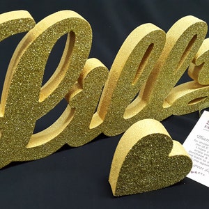 Oro brillo nombre personalizado 3D, oro Lilly letras nombre bloque de edad, números 3D, grandes letras de espuma de poliestireno de pie libre, decoración de la ducha de bebé