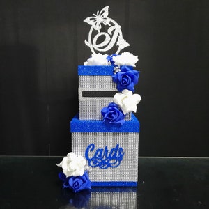 Cardbox Sweet, verjaardag cardbox, blauwe kaarten, koningsblauwe rozen cardbox, trouwkaarten doos, cardbox Mitswa, cardbox Quinceanera & Mitzvah