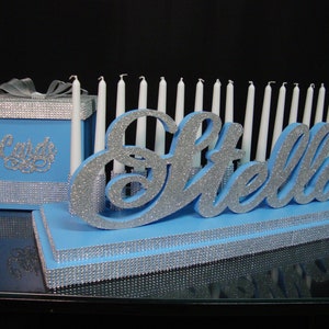 Sweet 16 Candelabra foam and Cardbox,light blue Candelabra Quinceanera styrofoam, Bar Bat Mitzvah light blue,Candle Lighting Centerpiece
