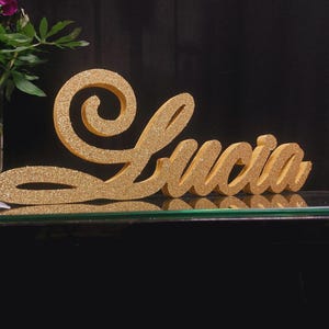 Nombre personalizado con brillantina dorada Lucía, nombre con brillantina rosa Ariana, letras de espuma, números 3D, letras de poliestireno independientes, candelabro para dulces 16